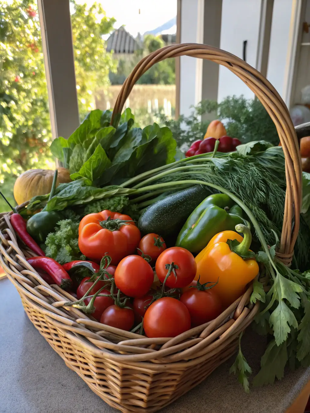 A vibrant display of fresh, locally sourced ingredients, emphasizing Ino Catering's commitment to quality and supporting local producers.